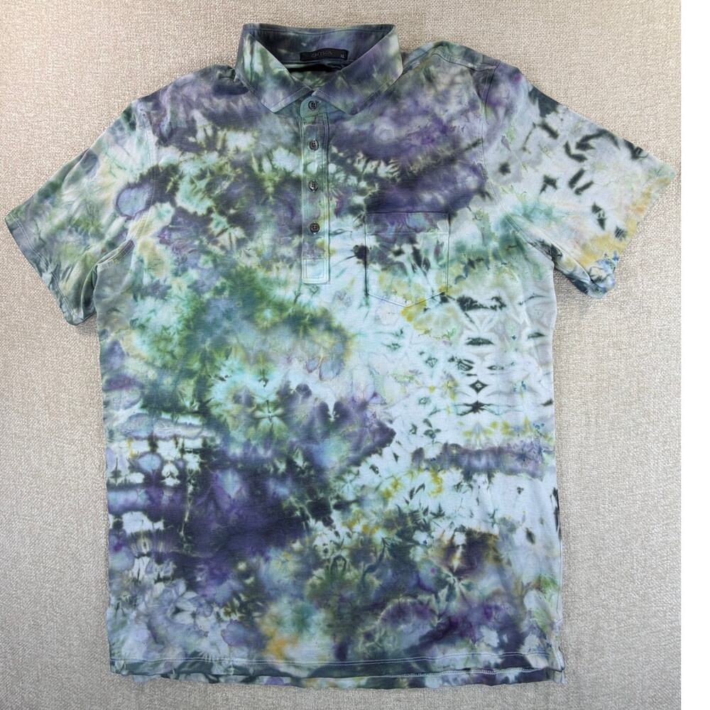 Greyson Men's XL Green Tie Dye 4 Button Short Sleeve Performance Golf Polo Shirt